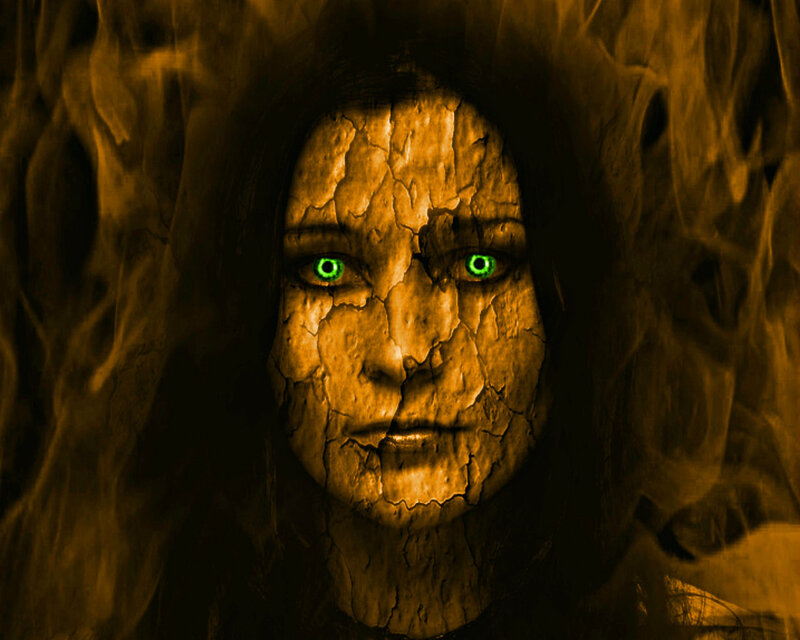 Cracked Face with Green Eyes