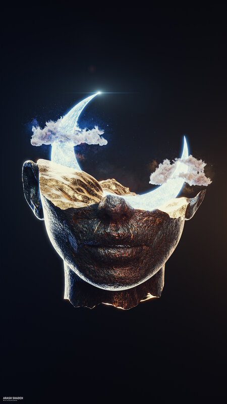 Cracked Face with Moon