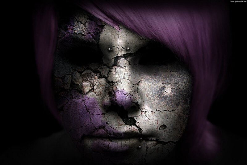 Cracked Face with Purple Hair