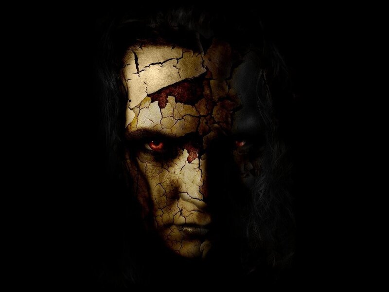 Cracked Face with Red Eyes — Black