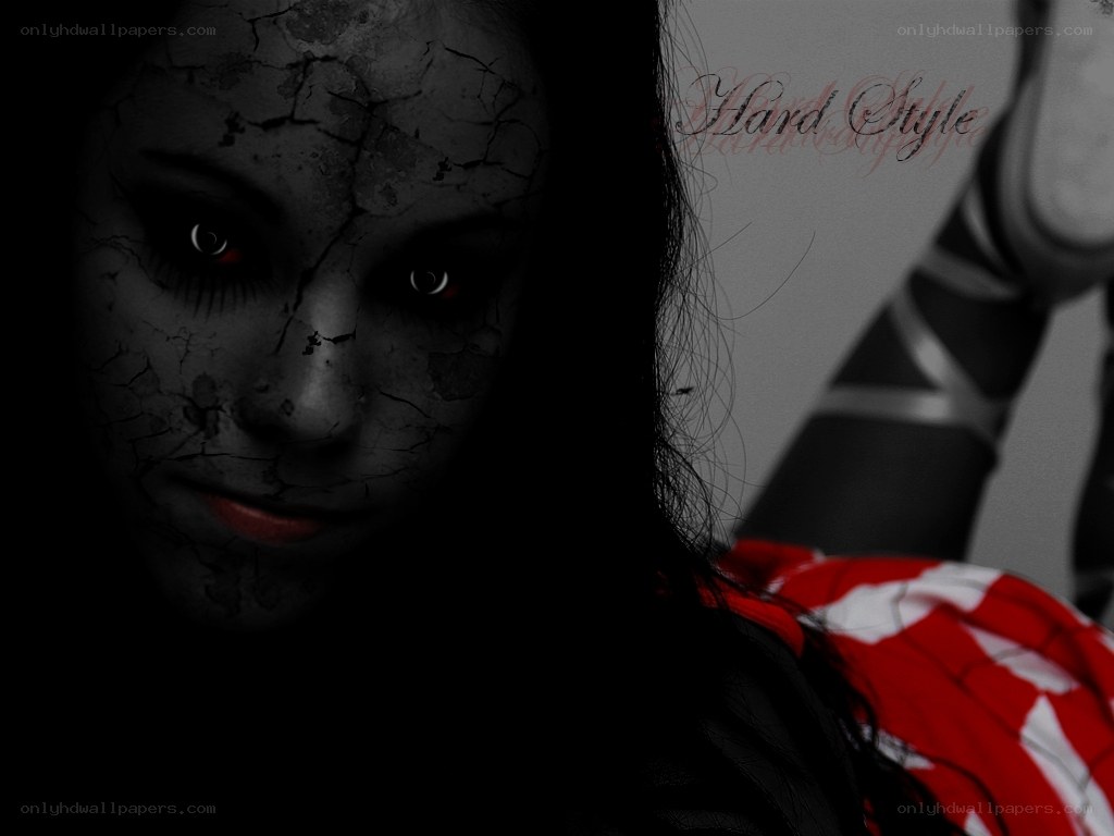 cracked face with red eyes