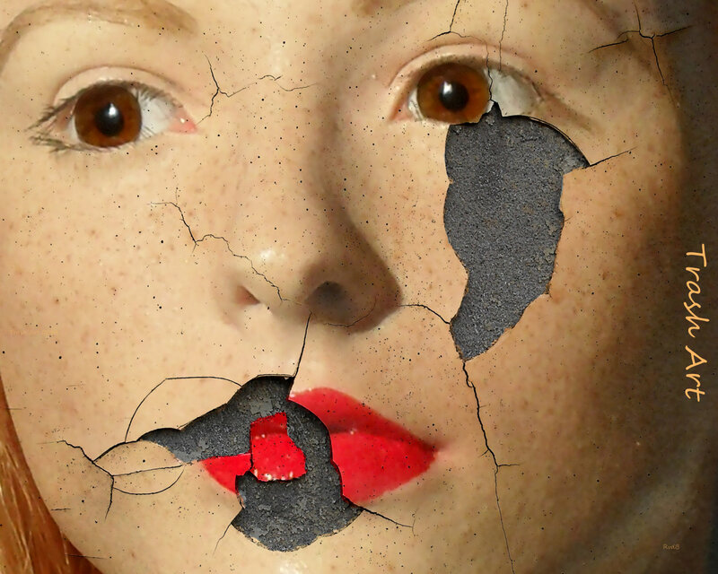Cracked Face with Red Lips
