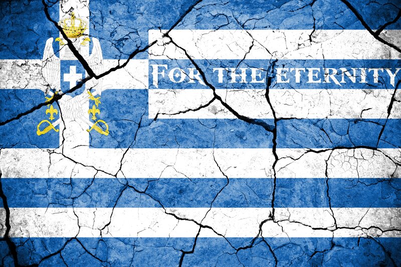cracked flag with motto