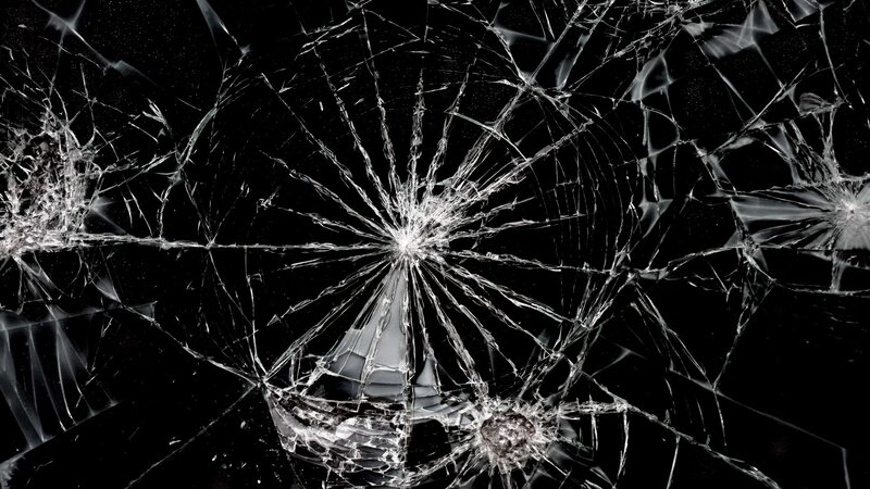 Cracked Glass Surface — Black, Dramatic, Photograph, Cracks, Shards, Black Background