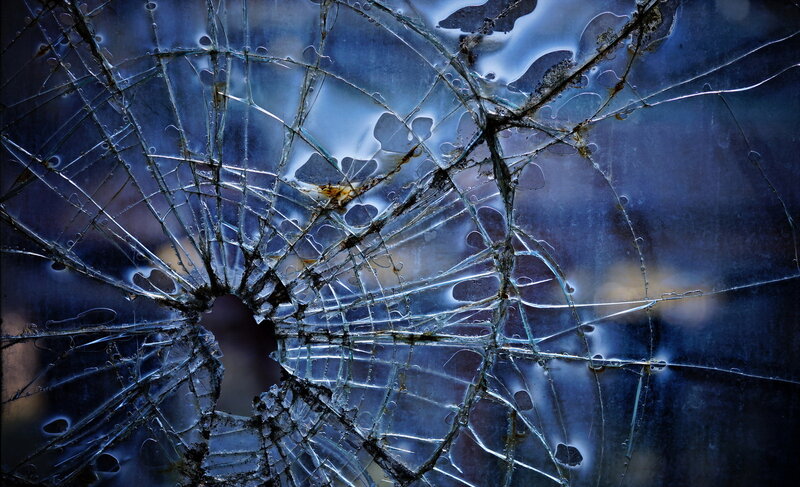 Cracked Glass Surface — Blue, Dramatic, Photograph, Cracks