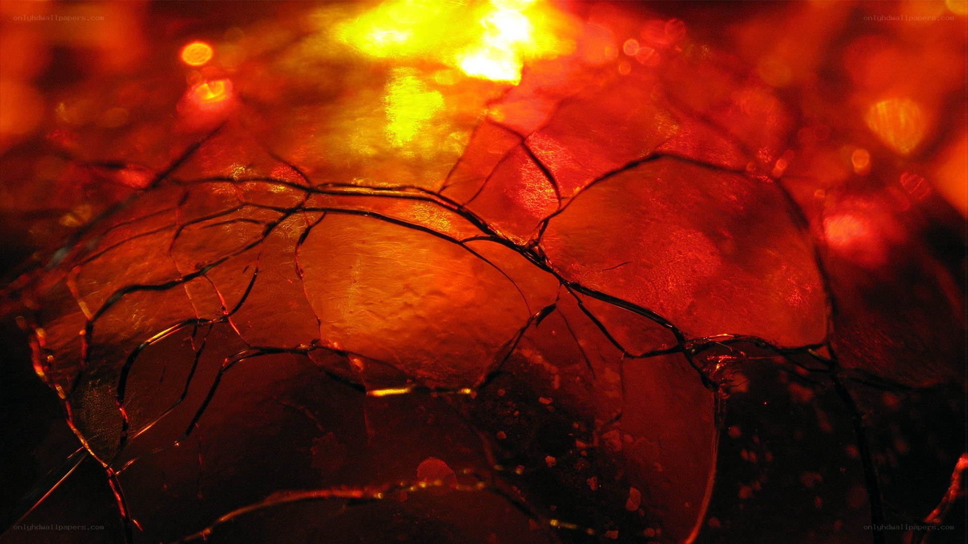 cracked glass with fiery light