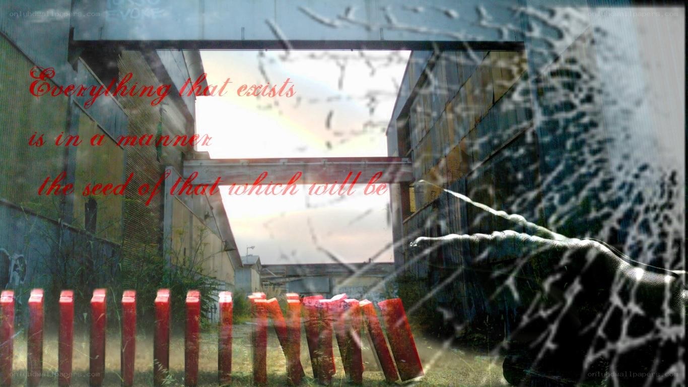 Cracked glass with red text