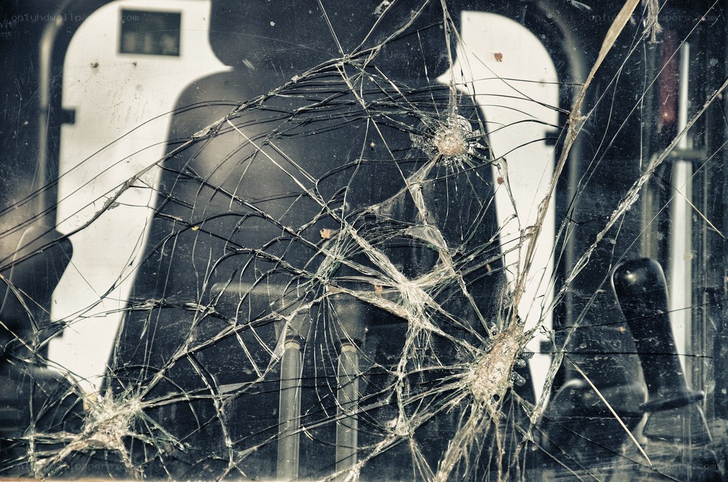Cracked glass with silhouette