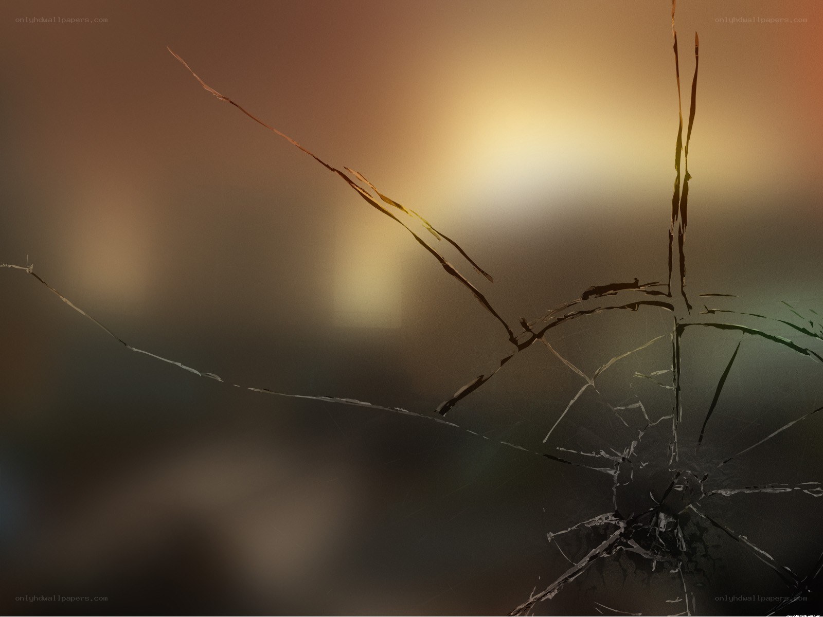 cracked glass with sunset