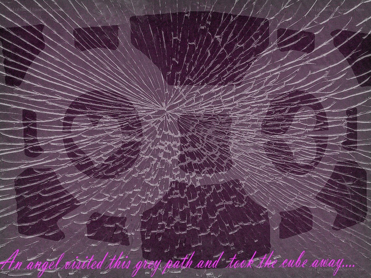 cracked glass with text