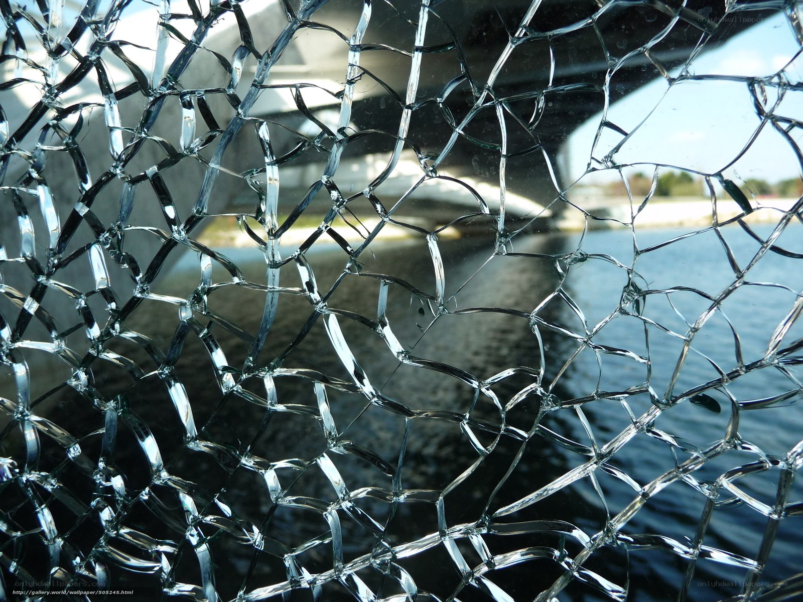 Cracked glass with water view