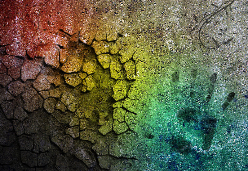 Cracked Ground with Handprints