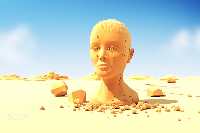 Cracked Head Sculpture — Yellow