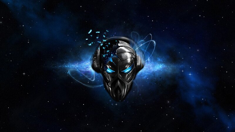 Cracked Helmet with Headphones — Blue, Dramatic