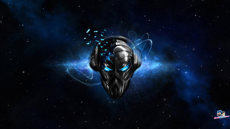 Cracked Helmet with Headphones — Blue