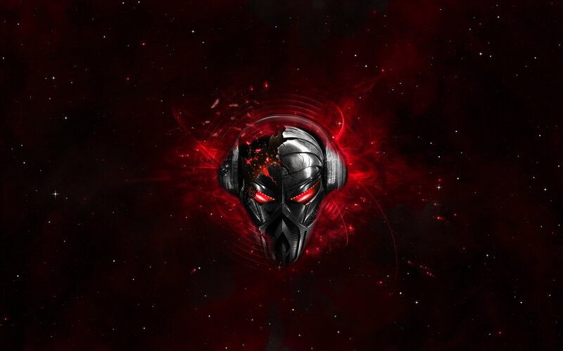 Cracked Helmet with Red Eyes