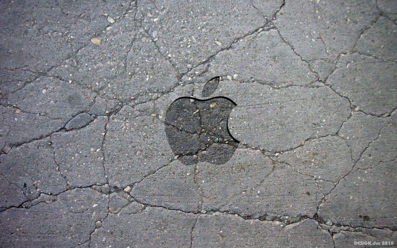 cracked pavement with apple logo