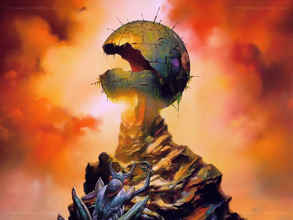 cracked planet head on rocky peak