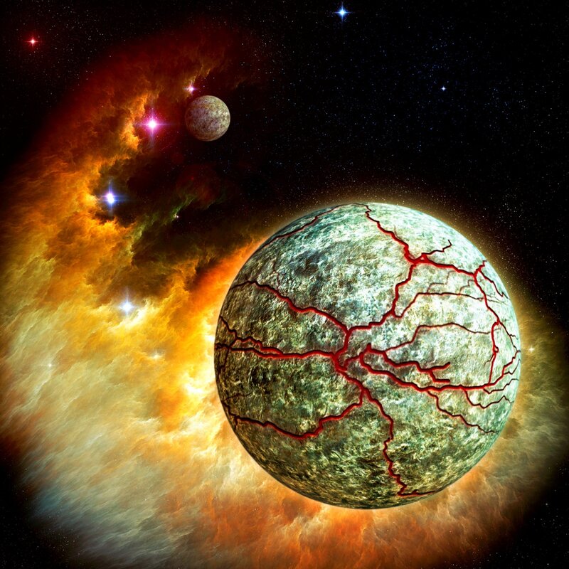 cracked planet in nebula