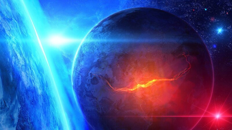 Cracked Planet in Space — Blue, Dramatic, Digital Art