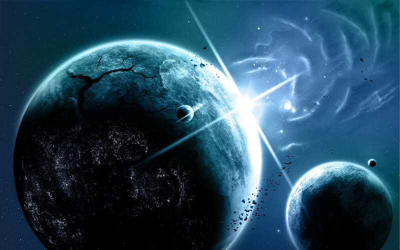 Cracked Planet in Space — Blue, Dramatic, Night
