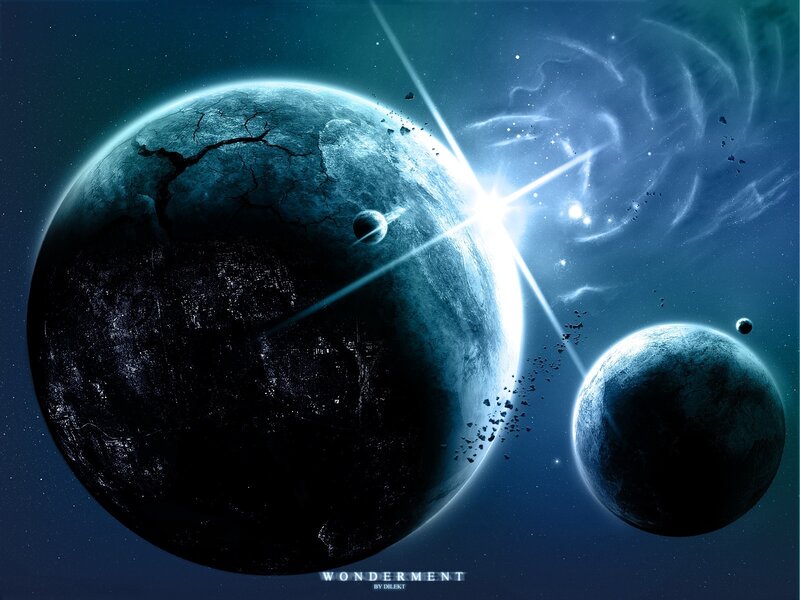 Cracked Planet in Space — Blue, Dramatic