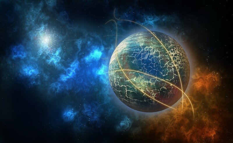 Cracked Planet in Space — Blue