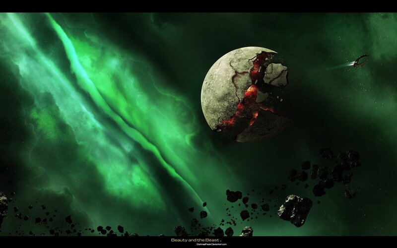 Cracked Planet in Space — Green