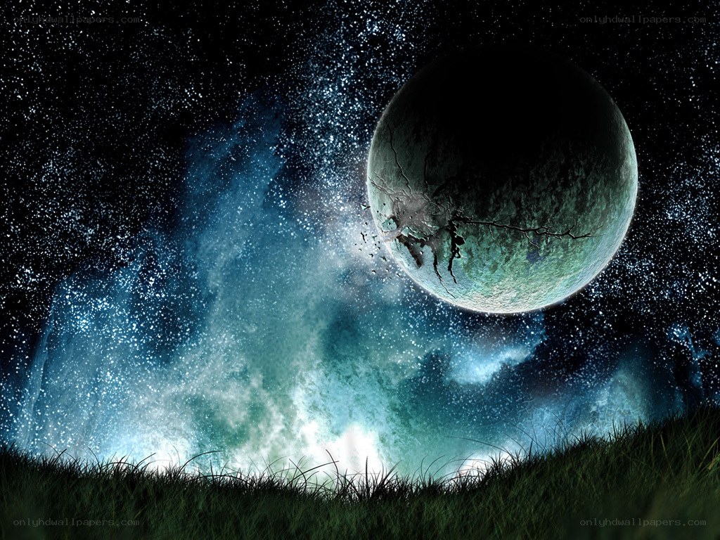 Cracked planet in starry sky