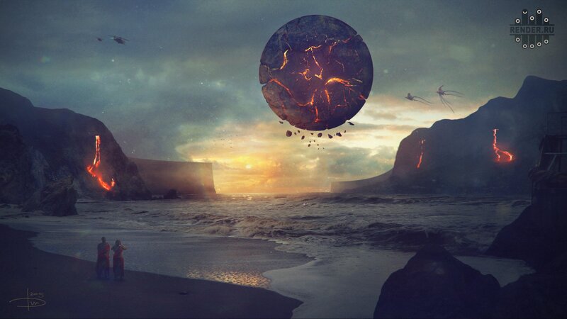 Cracked Planet over Beach
