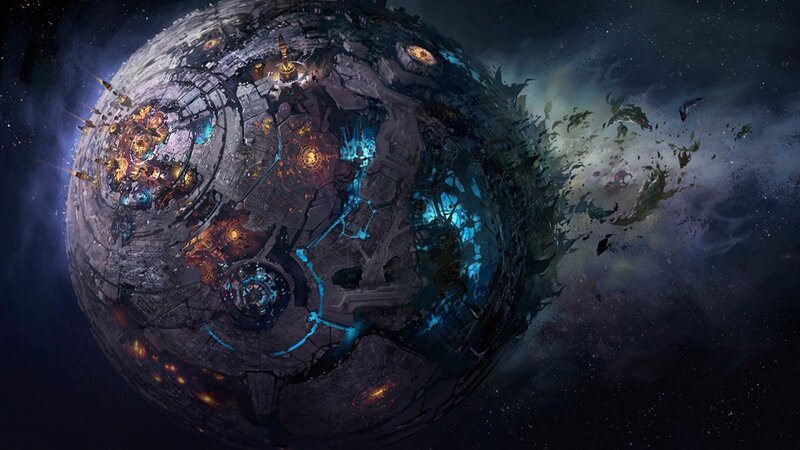 Cracked Planet with City — Blue