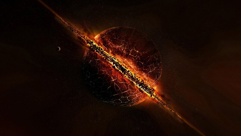 Cracked Planet with Debris — Black