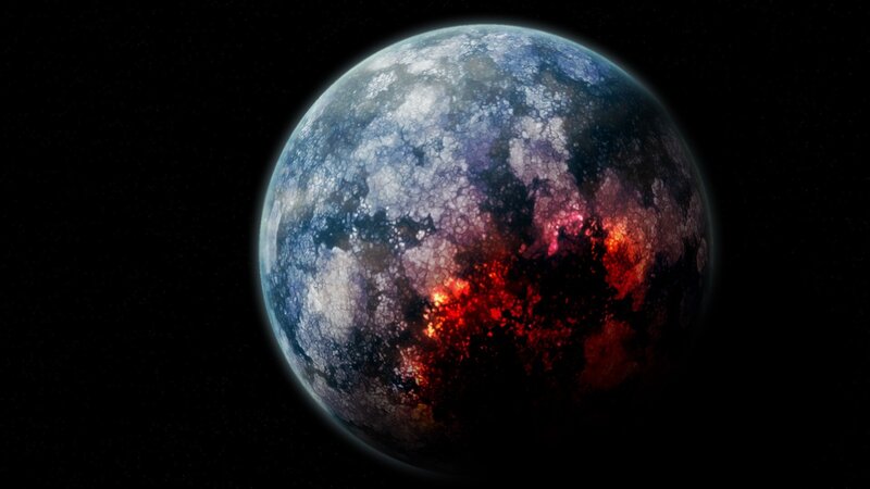 cracked planet with glowing core