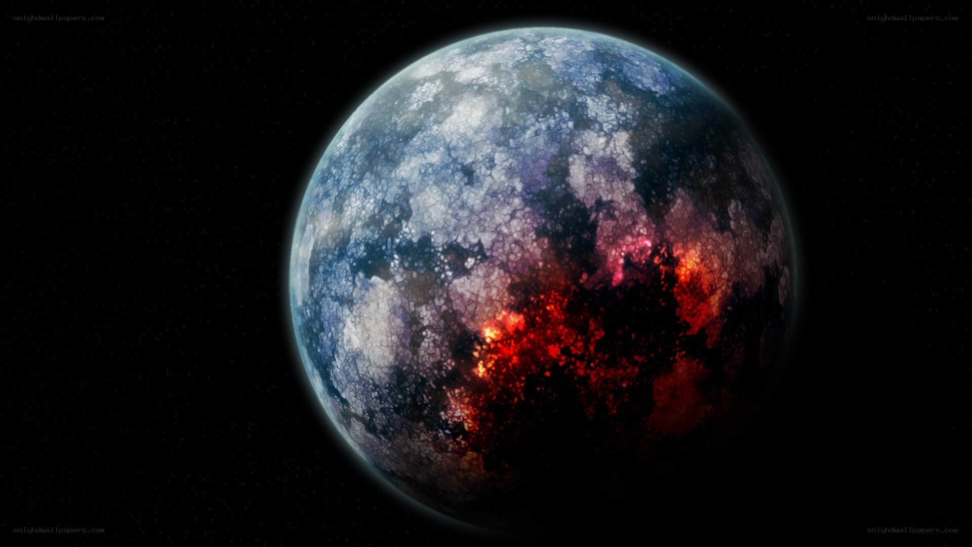 cracked planet with glowing core