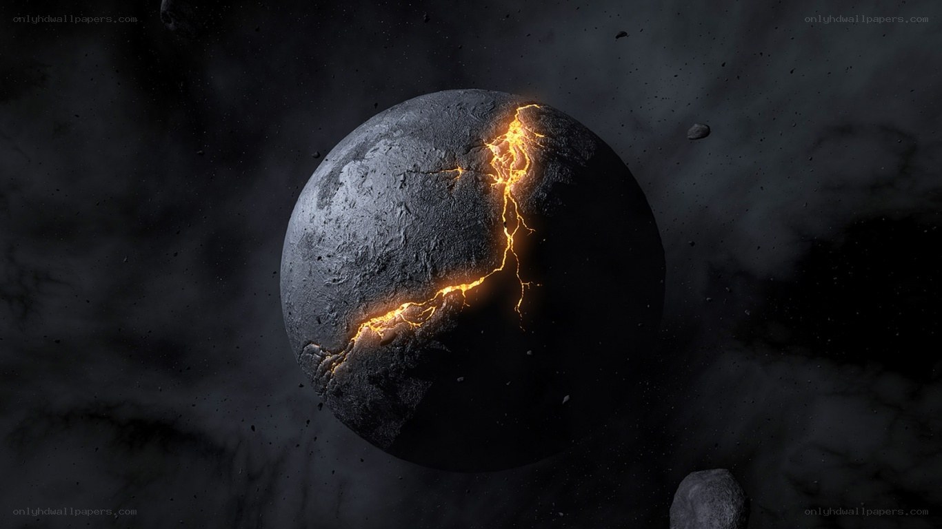 Cracked planet with lava