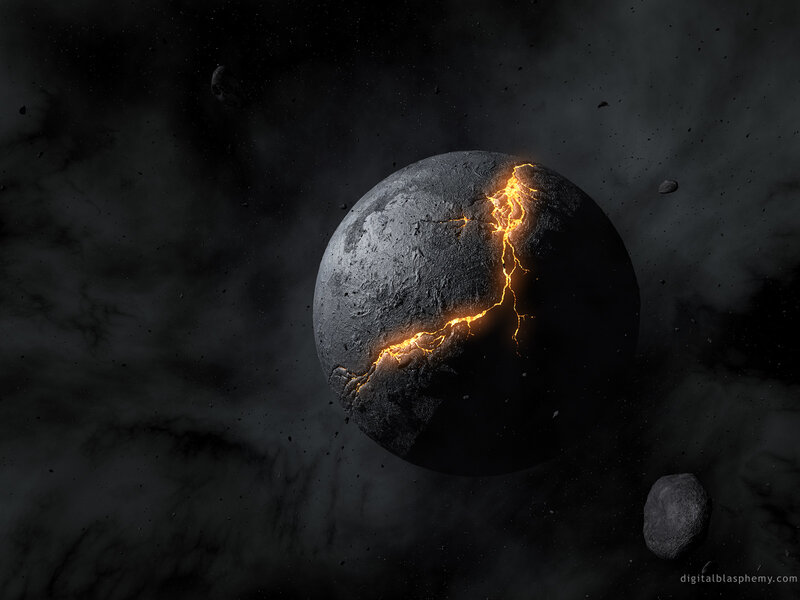 cracked planet with lava