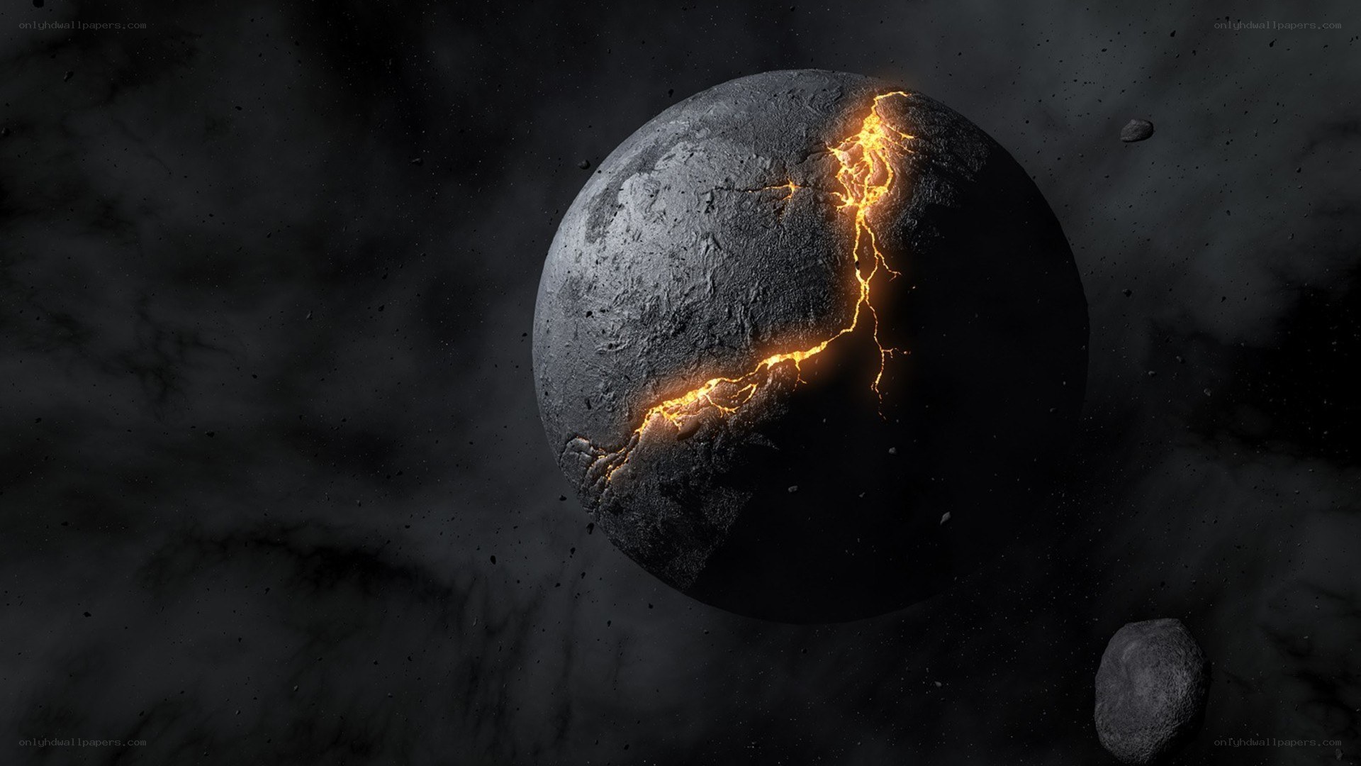 cracked planet with lava