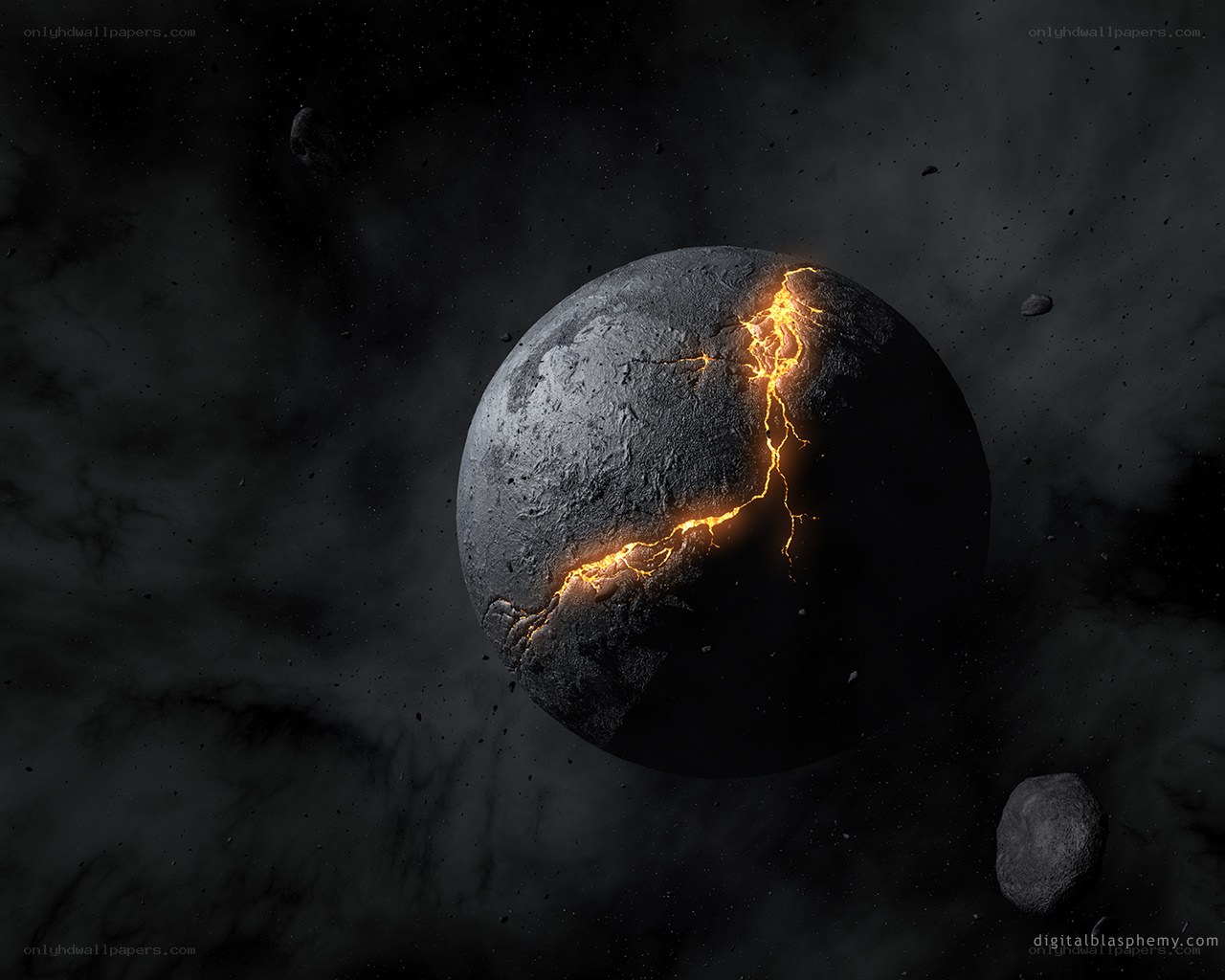 Cracked planet with lava