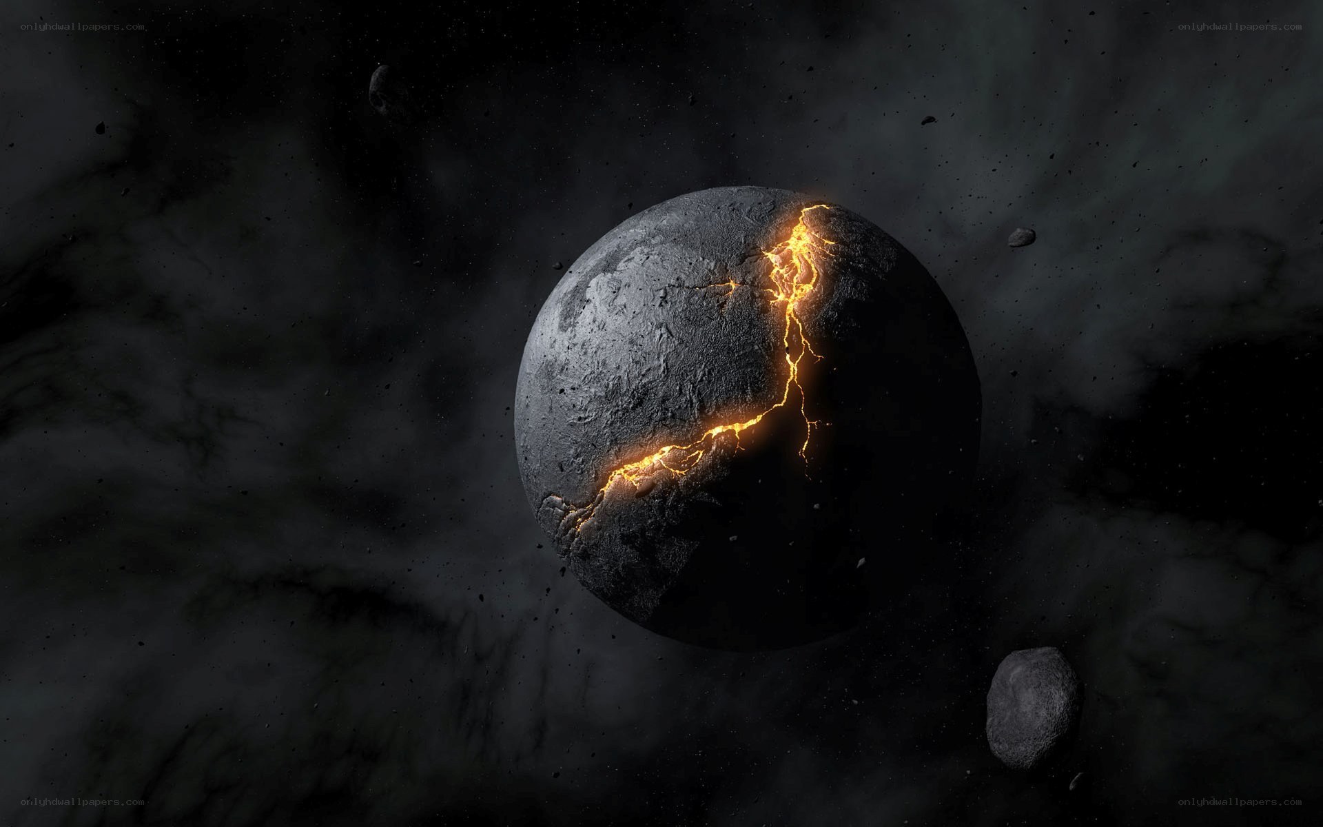 cracked planet with lava