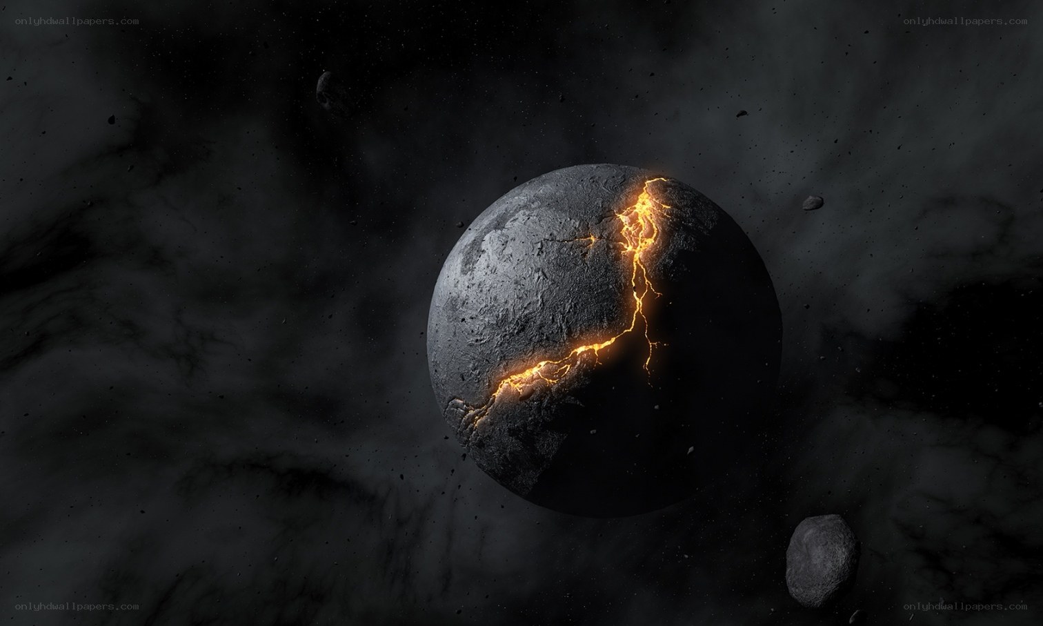 Cracked planet with lava