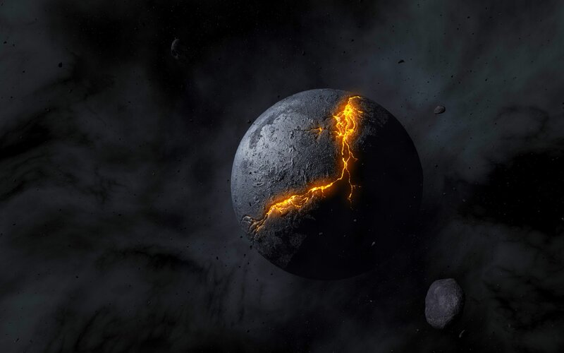 Cracked Planet with Lava — Black, Dramatic, 3d Render