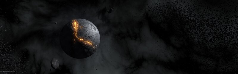 Cracked Planet with Lava — Black, Dramatic, Digital Art, Asteroids, Space, Gray, Orange