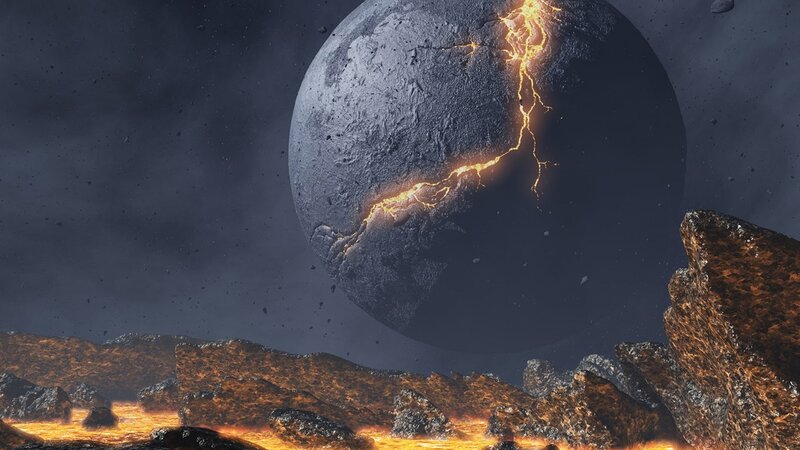 Cracked Planet with Lava — Black, Dramatic, Digital Art, Rock