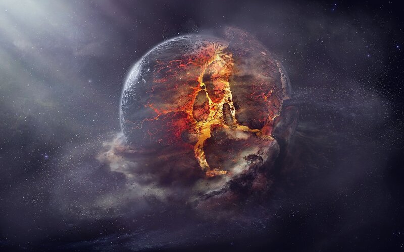 Cracked Planet with Lava — Black, Dramatic, Digital Art, Space