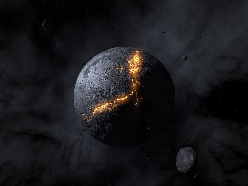 Cracked planet with lava fissure
