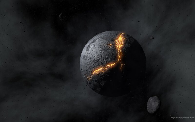 Cracked planet with lava flow