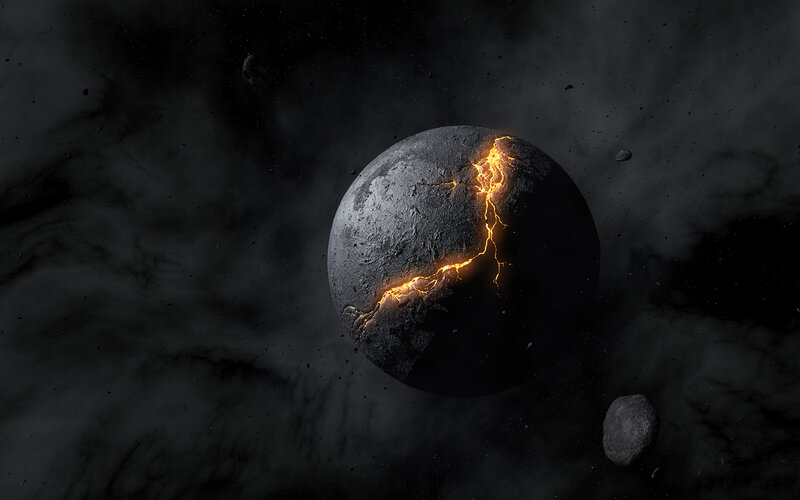 Cracked planet with lava flow
