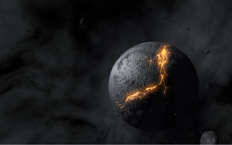 cracked planet with lava