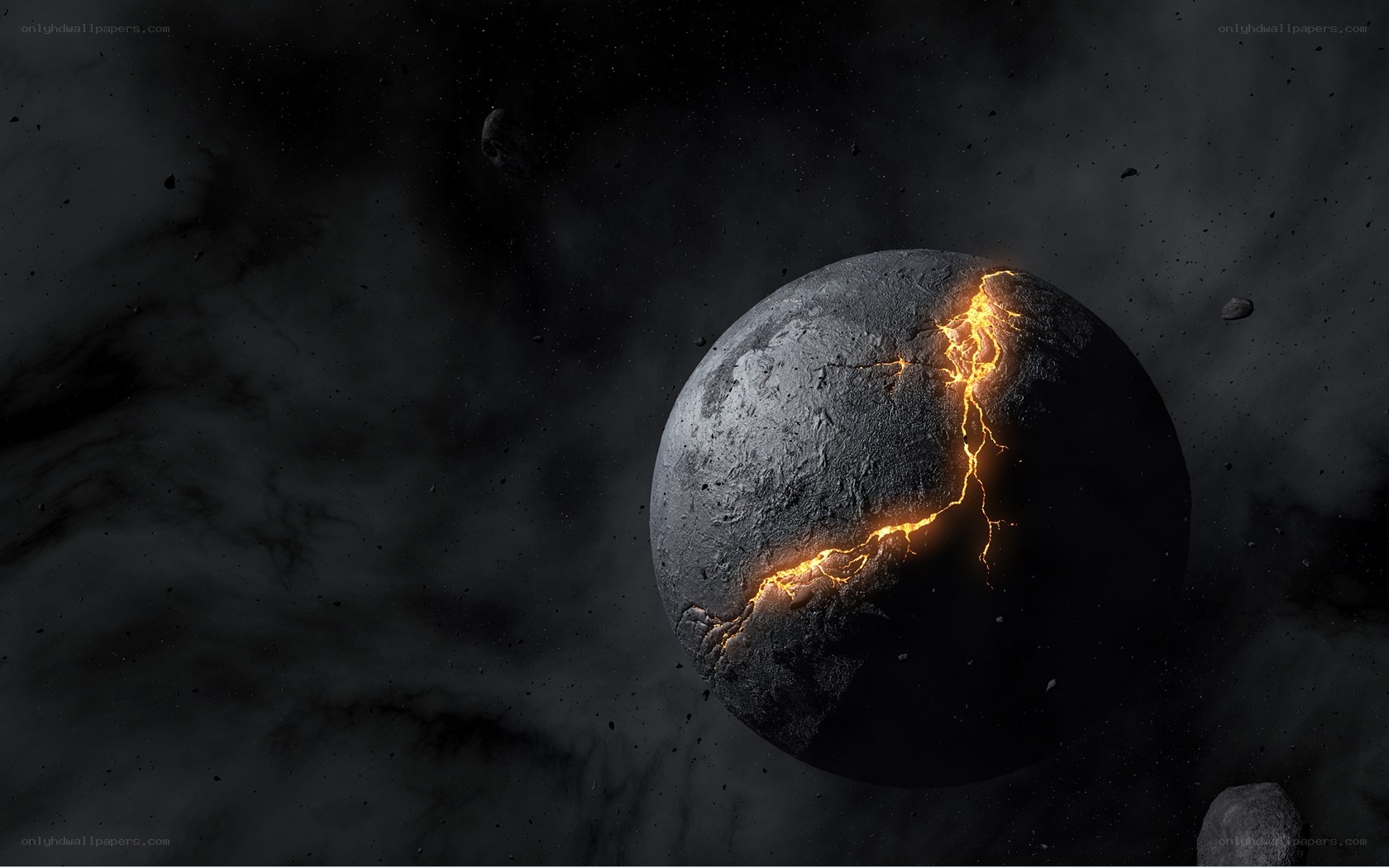 cracked planet with lava