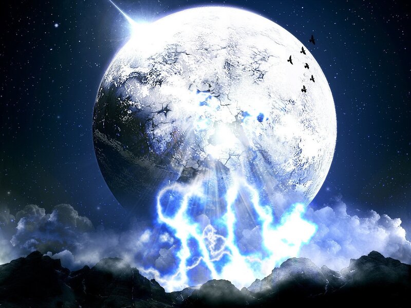 Cracked Planet with Lightning — Blue, Dramatic